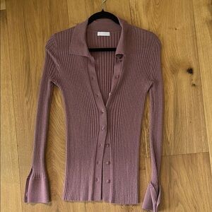 Mauve Ribbed Button-Up Cardigan